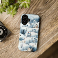 Snowy Christmas Town Cover, Watercolor Winter Village Phone Case, Dual Layer Tough Phone Case, Festive Holiday iPhone Case Present