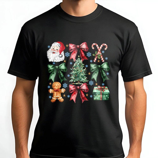 Festive Santa Tree Gingerbread Shirt, Christmas Graphic T-Shirt, Holiday Party Graphic Tee, Merry Xmas Top, Adorable Christma