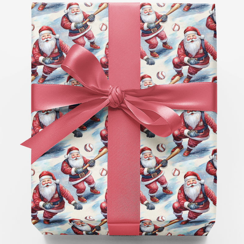 Vintage Sports Christmas Gift Wrap, Baseball Santa Wrapping Paper, Retro Baseball Holiday Paper, Baseball Lover Holiday Gift Wrap