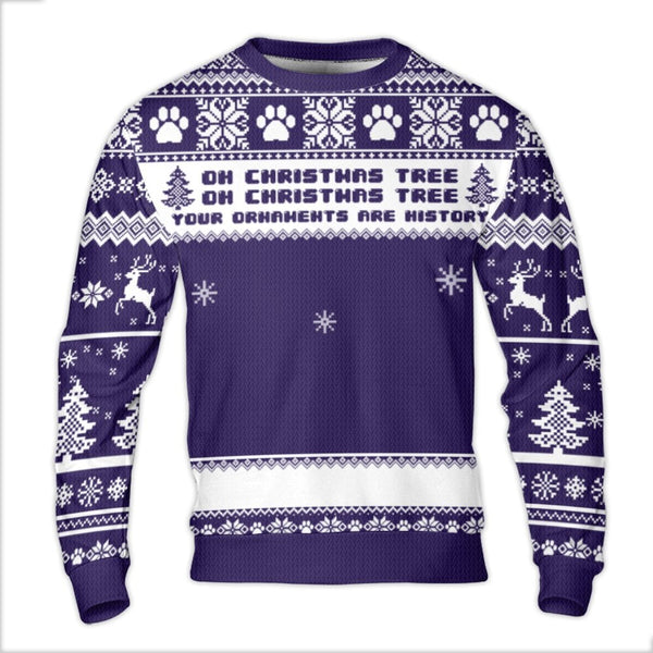 Holiday Tree Humor Ugly Sweater, Dog Paw Print Christmas Ugly Sweater, Humorous Pet Lover Holiday Sweatshirt, Winter Dog Mom 
