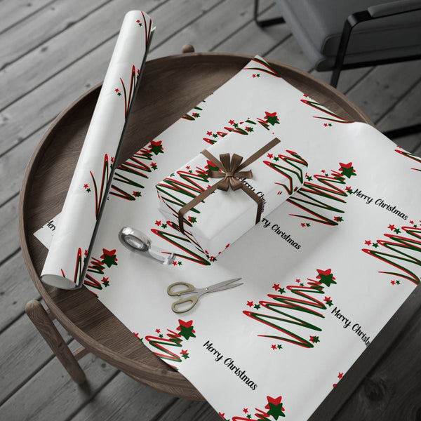 Stars Holiday Gift Wrap, Abstract Christmas Tree Wrapping Paper, Modern Christmas Wrapping Paper Roll, Elegant Winter Present