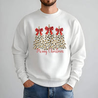 Coquette Bow Holiday Tree Crewneck, Leopard Print Christmas Tree Sweatshirt, Merry Christmas Graphic Pullover, Festive Winter Season Sweater