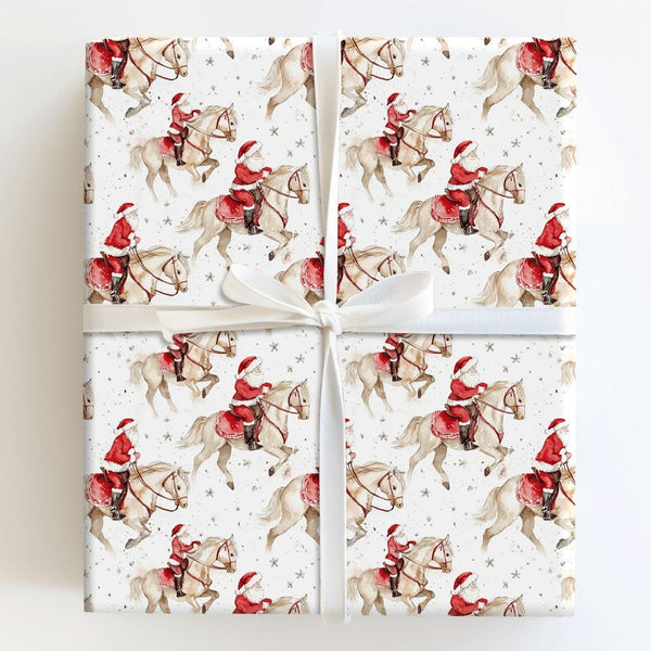 Equestrian Christmas Gift Wrap, Santa Riding Horse Wrapping Paper, Watercolor Horse Lover Holiday Paper, Festive Xmas Gift Wr