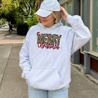 Retro Festive Holiday Sweatshirt, Merry Christmas Leopard Santa Hat Hoodie, Adorable Winter Xmas Pullover, Family Christmas Hooded Top, Present