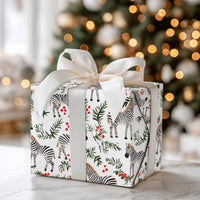 Holiday Holly Berry Gift Wrapping Paper, Christmas Zebra Wrapping Paper, Safari Xmas Gift Wrap, Winter Animal Holiday Present Wrap