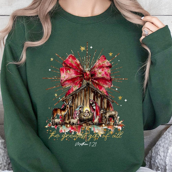 The Greatest Present of All Sweater, Nativity Christmas Sweatshirt, Christian Faith Holiday Crewneck, Religious Christmas Pul