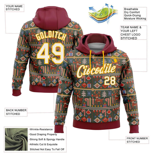 Personalized Name and Number Holiday Hoodie, Custom Christmas Pullover Hoodie, Xmas Sports Fan Fleece Sweatshirt, Holiday Pre