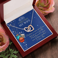 CZ Heart Pendant Necklace, Merry Christmas Wife Interlocking Hearts Necklace, Surgical Steel Jewelry, Romantic Holiday Keepsake Present for Her