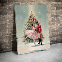 Ballerina and Soldier Tree Canvas Print, Nutcracker Ballet Canvas Art, Christmas Nutcracker Canvas Wall Art, Holiday Dance Canvas Decor