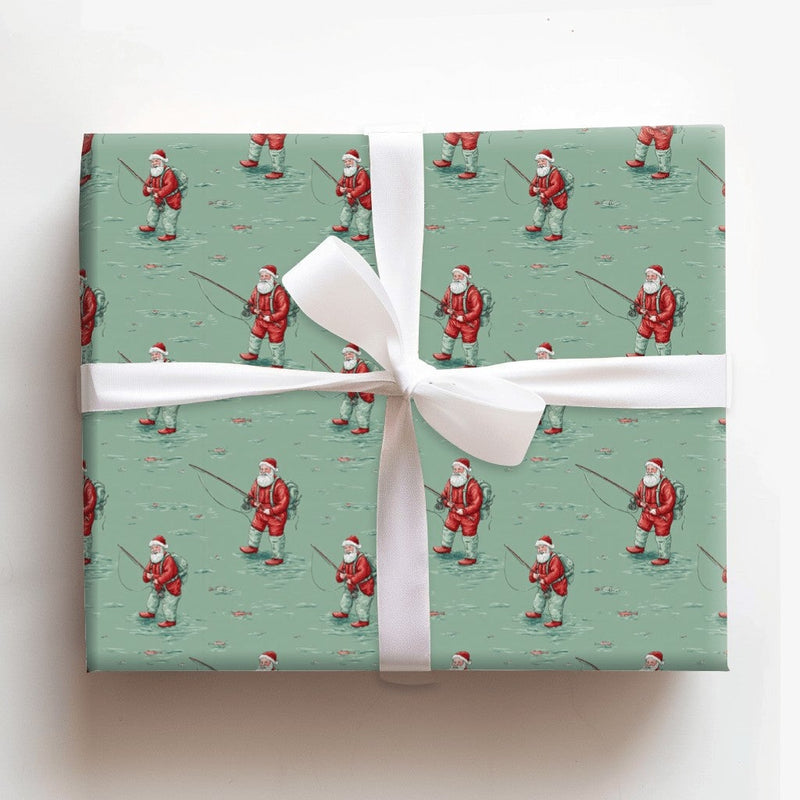 Angler Santa Gift Wrap, Fishing Santa Christmas Wrapping Paper, Humorous Fisherman Wrapping Paper, Outdoorsy Holiday Gift Wrap Roll