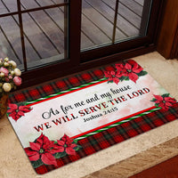 Christian Scripture Holiday Welcome Mat, Joshua 24:15 We Will Serve the Lord Christmas Doormat, Bible Verse Entryway Rug Present