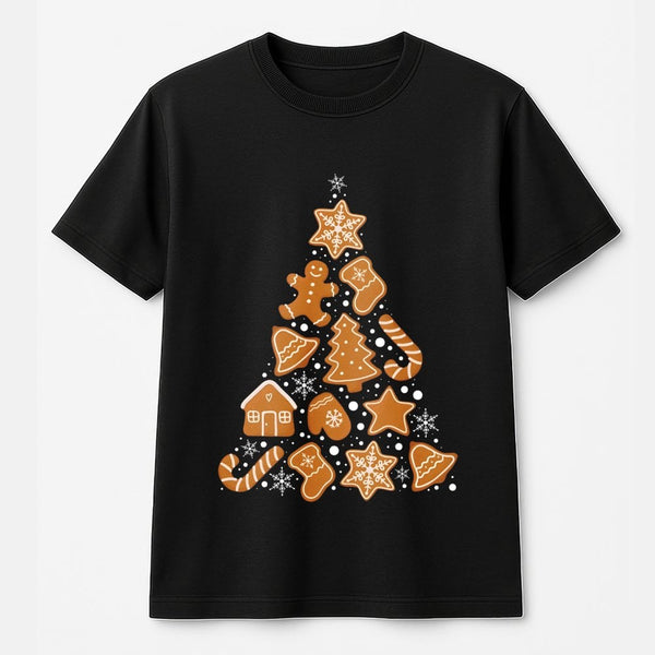 Festive Gingerbread Cookie T-Shirt, Gingerbread Man Christmas Tree Shirt, Adorable Baker Graphic Tee, Gingerbread Winter Shir