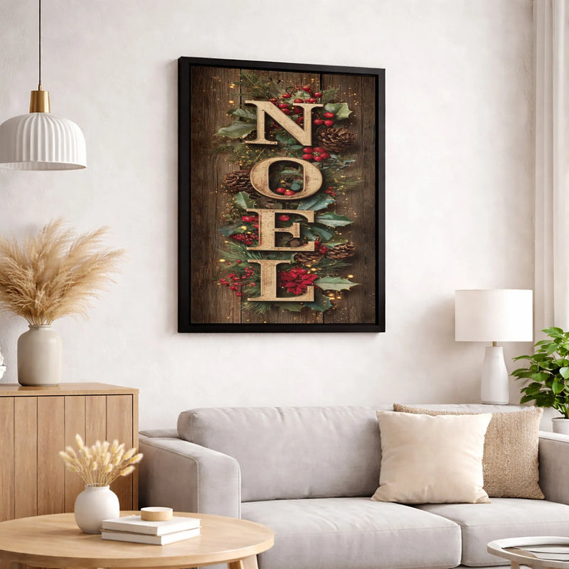 Rustic Pinecone Wreath Canvas Print, Noel Christmas Canvas Wall Art, Holiday Berry Canvas Sign, Festive Winter Wall Decor, Xmas Home Present