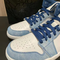 Mid Top Sneakers, Blue White Colorway, Lace Up Design, Casual Gift for Sneaker Fans