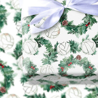 Festive Holiday Wreath Gift Wrap Roll, Volleyball Christmas Wrapping Paper, Sports Team Present Wrap, Athlete Coach Winter Wrapping Paper