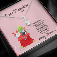 Cubic Zirconia Christmas Necklace, Daughter Ribbon Pendant Necklace, 14k White Gold Finish Daughter Necklace, Holiday Present for Daughter