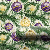 Watercolor Holiday Pine Gift Wrap, Purple and Gold Ornament Christmas Wrapping Paper, Festive Baubles Wrapping Paper, Elegant Xmas Gift Wrap