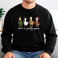 Humorous Holiday Duck Sweatshirt, Jolly Goose Christmas Sweatshirt, Adorable Xmas Animal Crewneck, Festive Goose Graphic Sweatshirt, Winter Present