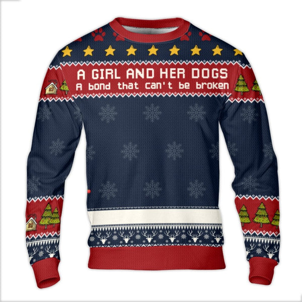A Girl and Her Dogs Fair Isle Sweater, Dog Mom Ugly Christmas Sweater, Humorous Dog Lover Holiday Sweater, Festive Puppy Xmas