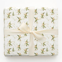 Watercolor Christmas Elves Gift Wrap, Dancing Elves Wrapping Paper, Festive Pine Tree Holiday Paper Roll, Adorable Elf Xmas Wrapping Paper