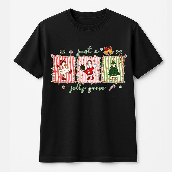 Humorous Holiday Birds Graphic Tee, Jolly Goose Christmas Shirt, Adorable Goose Lover T-Shirt, Winter Holiday Animal Tee, Sil