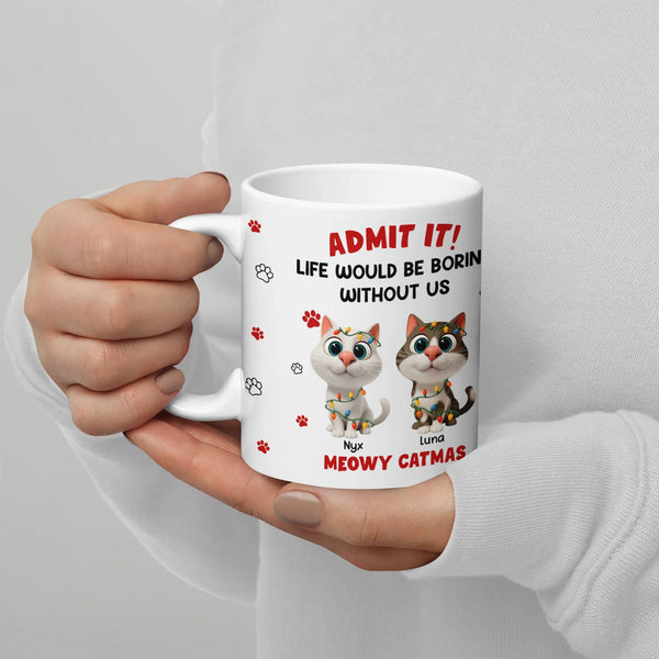 Humorous Christmas Cat Coffee Mug, Meowy Catmas Mug, Holiday Kitty Ceramic Mug, Adorable Festive Xmas Coffee Cup, Winter Pet 