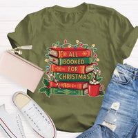Comfy Bookworm Holiday Reading Shirt, All Booked for Christmas T-Shirt, Bookish Christmas Tree Graphic Tee, Book Lover Christmas T-Shirt