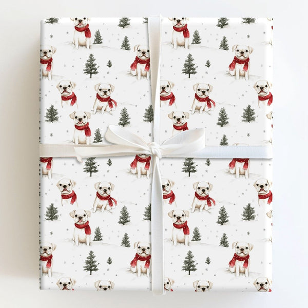 Adorable Christmas Dog Wrapping Paper, Watercolor Pug Wrapping Paper, Festive Winter Puppy Gift Wrap, Holiday Pet Gift Wrappi