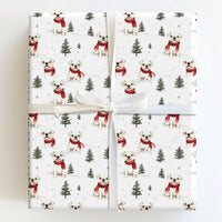 Adorable Christmas Dog Wrapping Paper, Watercolor Pug Wrapping Paper, Festive Winter Puppy Gift Wrap, Holiday Pet Gift Wrapping Paper Roll