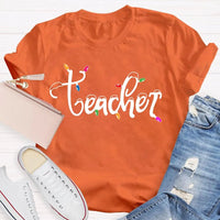 Adorable Holiday Educator Graphic Tee, Christmas Lights Snow Teacher T-Shirt, Festive Winter Teacher Shirt, Merry Christmas Present