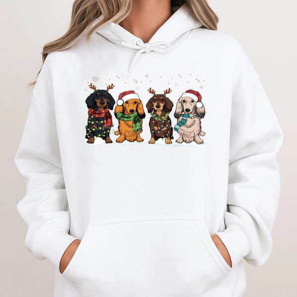 Festive Wiener Dog Holiday Hooded Sweatshirt, Dachshund Christmas Hoodie, Adorable Reindeer Doxie Pullover, Xmas Dog Mom Swea