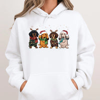 Festive Wiener Dog Holiday Hooded Sweatshirt, Dachshund Christmas Hoodie, Adorable Reindeer Doxie Pullover, Xmas Dog Mom Sweater, Holiday Present