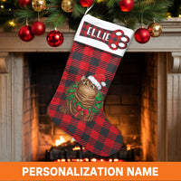 Red Buffalo Plaid Cat Stocking, Personalized Cat Christmas Stocking, Custom Pet Name Holiday Stocking, Comfy Fireplace Decor, Cat Lover Present