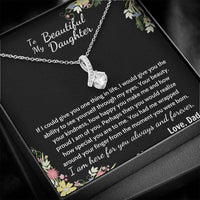 Cubic Zirconia Ribbon Pendant, Daughter Ribbon Necklace from Dad, 14k White Gold Finish Necklace, Birthday Christmas Present for Daughter