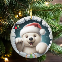 Santa Hat Ice Wall Tree Ornament, Adorable Polar Bear Christmas Ornament, Ceramic Arctic Animal Holiday Ornament, Winter Keepsake Present for Kids