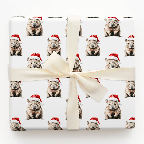 Santa Hat Animal Holiday Gift Wrap, Christmas Wombat Wrapping Paper, Adorable Australian Wildlife Wrapping Paper, Festive Win