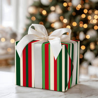 Vertical Striped Christmas Gift Wrap, Red and Green Stripe Wrapping Paper, Traditional Holiday Wrapping Paper, Festive Present Gift Wrap
