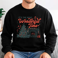Retro Christmas Tree Sweater, Most Wonderful Time Sweatshirt, Comfy Holiday Fireplace Pullover, Xmas Crewneck, Winter Present for Family