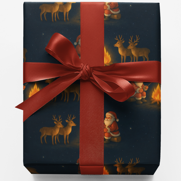 Christmas Camping Gift Wrap, S'mores with Santa Wrapping Paper, Whimsical Holiday Gift Wrapping Paper, Adorable Winter Camp P