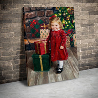 Festive Christmas Girl Wall Art, Vintage Christmas Girl Canvas Print, Oil Painting Girl Portrait, Digital Download Printable Holiday Decor