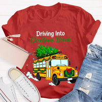 Driving into Christmas Break Shirt, Christmas School Bus T-Shirt, Winter Holiday Bus Driver Tee, Teacher Graphic T-Shirt, Xmas Present