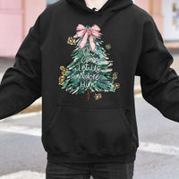 Coquette Christmas Tree Hoodie, Oh Come Let Us Adore Him Hoodie, Religious Christian Sweatshirt, Faith Holiday Hoodie, Xmas Present for Her