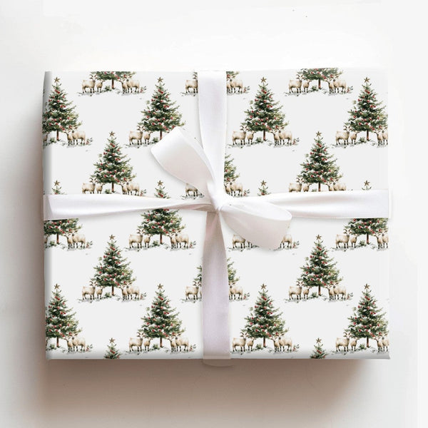 Watercolor Lamb Holiday Gift Wrap, Farm Sheep Christmas Wrapping Paper, Farmhouse Christmas Wrapping Paper, Rustic Present Wr