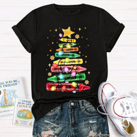 Colorful Holiday Crayon T-Shirt, Christmas Crayon Tree Shirt, Adorable Festive Tree Tee, Art Teacher Xmas Graphic Tee, Holiday Season Apparel