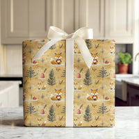 Woodland Animal Christmas Gift Wrap, Winter Fox Wrapping Paper, Adorable Scarf Fox Holiday Wrapping Paper, Forest Present Wrapping Paper