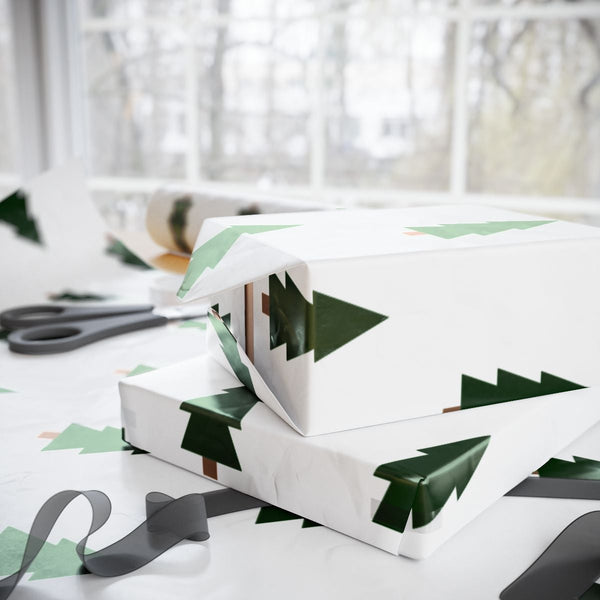 Modern Scandi Holiday Gift Wrap, Minimalist Christmas Tree Wrapping Paper, Simple Winter Tree Present Paper, Neutral Xmas Wra