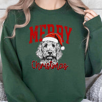 Santa Hat Dog Holiday Sweatshirt, Labradoodle Christmas Sweatshirt, Doodle Dog Mom Xmas Sweater, Adorable Winter Pet Lover Crewneck Present