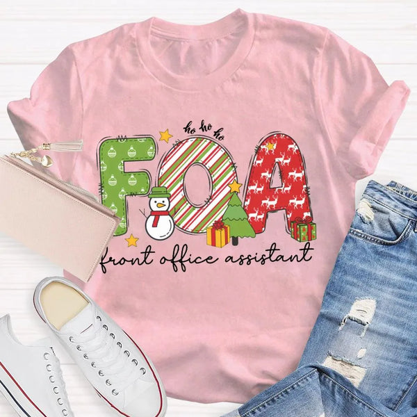 Festive Holiday Graphic Tee, Front Office Assistant Snowman Christmas T-Shirt, Humorous Xmas Office Staff Shirt, Winter Schoo