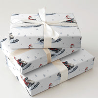 Snowflake Watercolor Gift Wrap, Snowmobile Santa Claus Wrapping Paper, Winter Sports Christmas Wrapping Paper, Holiday Present Paper