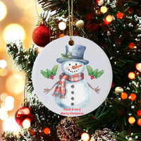 Festive Top Hat Holiday Ornament, Watercolor Snowman Christmas Ornament, Winter Snowman Tree Ornament, Ceramic Keepsake, Family Xmas Present